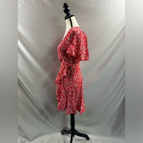 Frenchy Ditsy Floral Print Butterfly Sleeve Ruffle Trim Faux  Wrap Dress - Picture 8 of 9